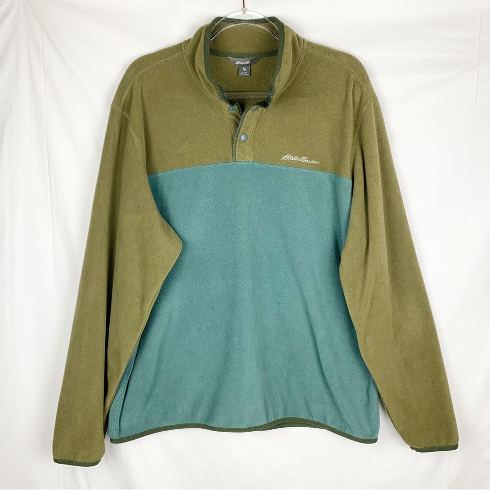 Eddie Bauer Men’s Fleece Snap-Front Pullover Mock Neck Sweater Color Block Sz XL